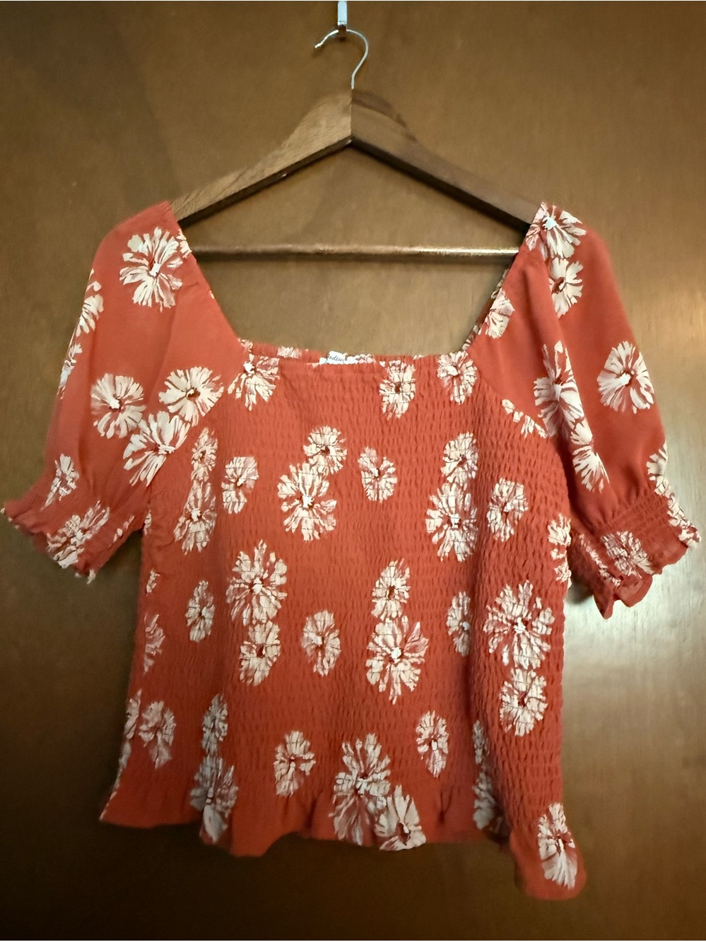 Madewell Georgette Lucie in Moody Blooms Blouse, rust colored, Sz medium